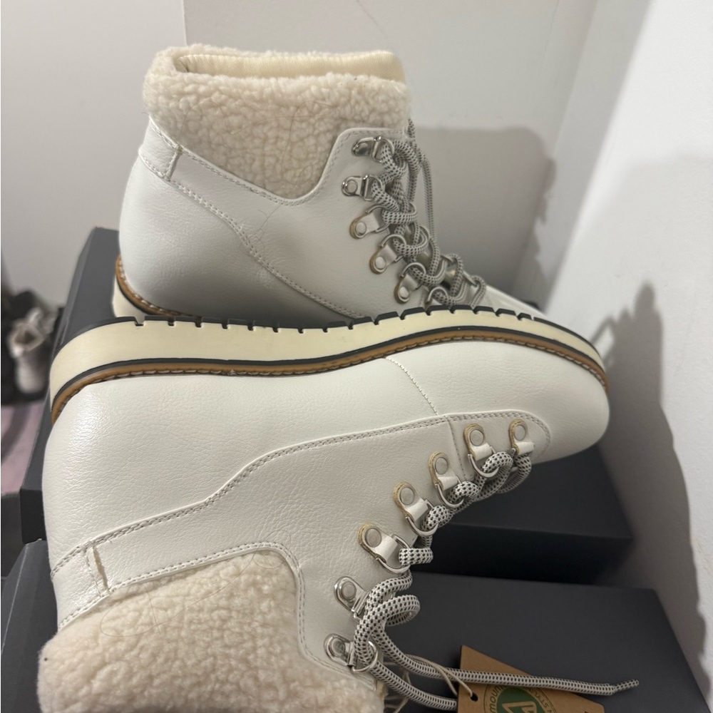 Women's White Shearling Lace-Up Boots